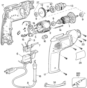Page A Diagram and Parts List for 1166-BDK 1 Black and Decker Boring Machine
